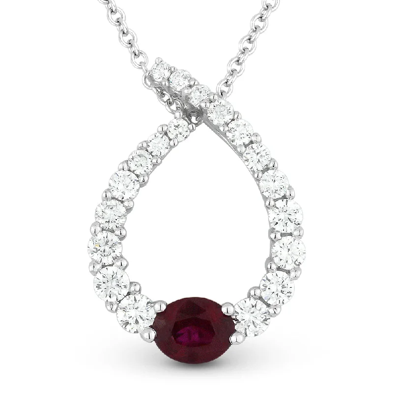 Worn style necklaces-0.43Ct Ruby 16"pendant Necklace In 14K White Gold