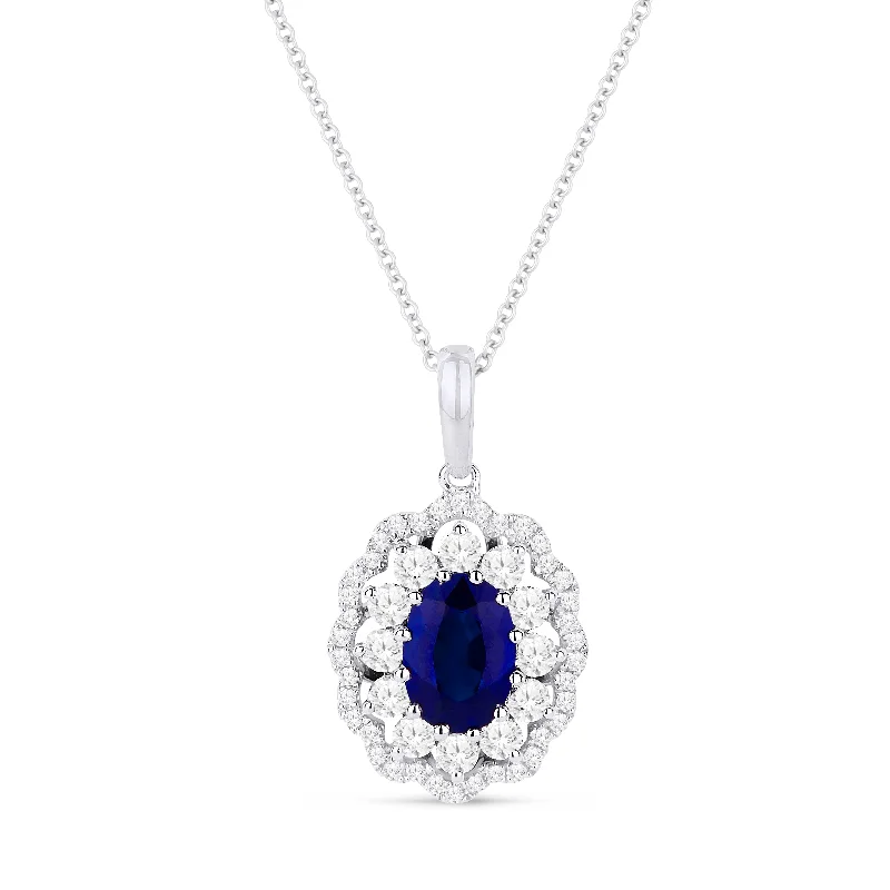 Stamped initial necklaces-0.84Ct Sapphire 16"pendant Necklace In 14K White Gold