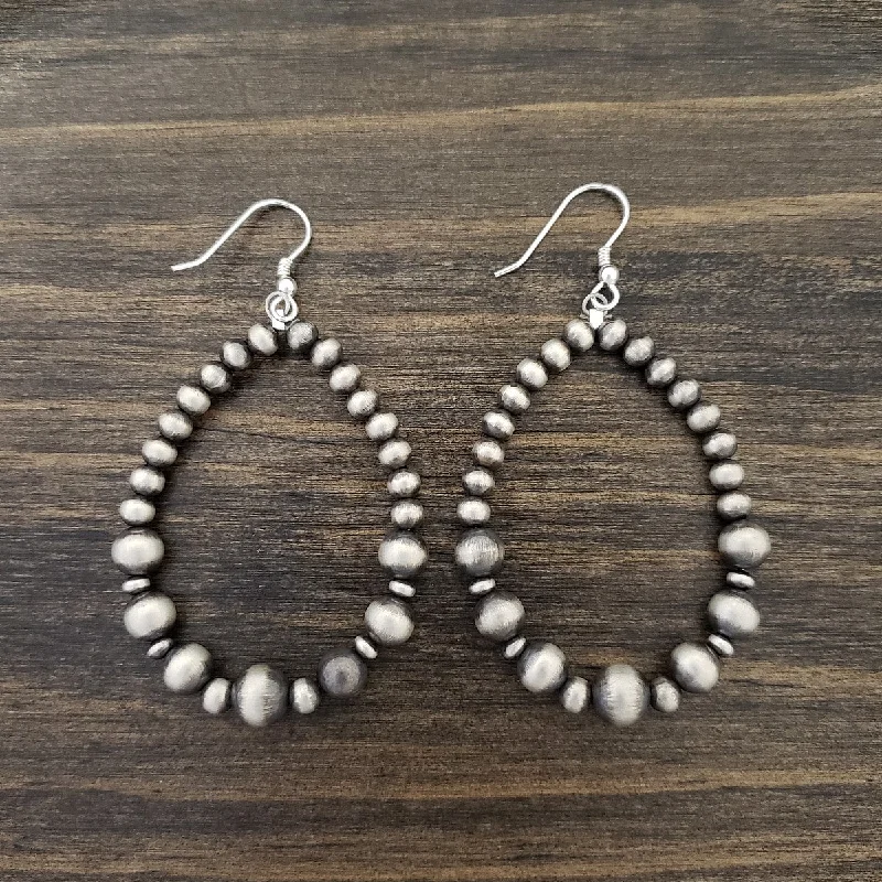 Edwardian style earrings-Sterling Silver Navajo Pearl Tear Drop Hoop Dangle Earrings