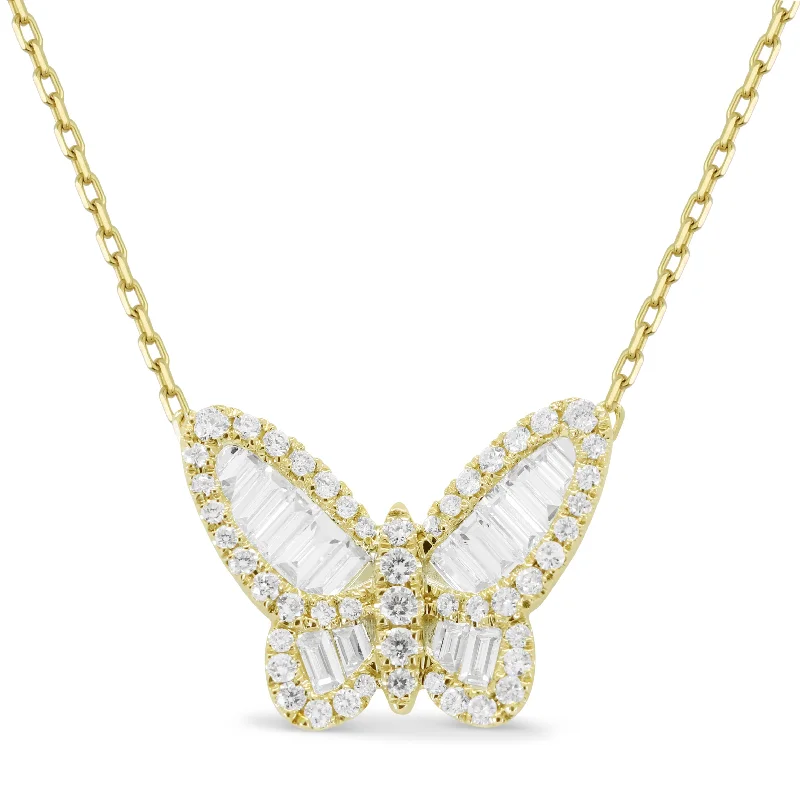 Bright crystal necklaces-0.37Ct Diamond Necklace In 14K Yellow Gold