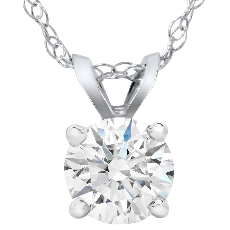 Broad link necklaces-Certified 1 1/2ct Lab Created Diamond Round Solitaire Pendant 14K White Gold