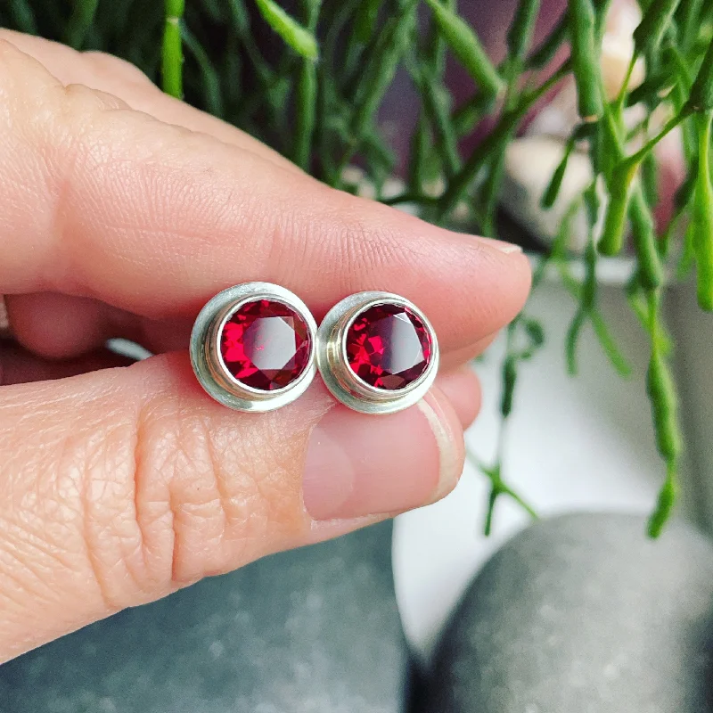 Slim rose earrings-Almandine Garnet and Sterling Silver Post Earrings