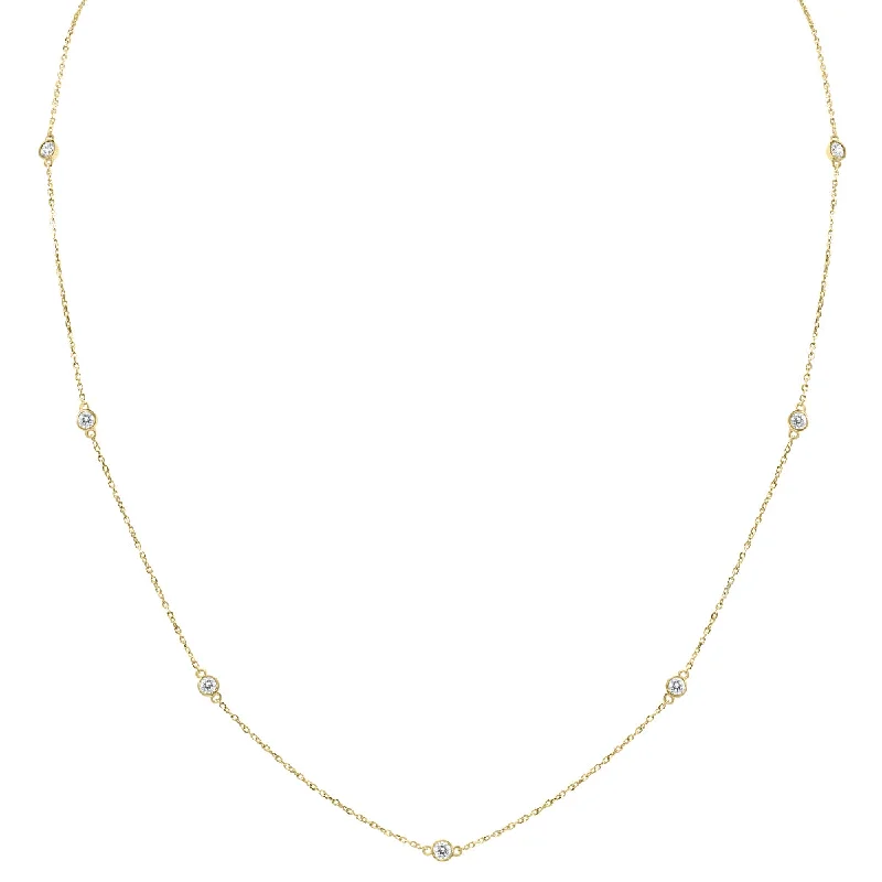 Quirky bead necklaces-1/2 Carat Tw Bezel Set Diamond Station Necklace In 14K Yellow Gold