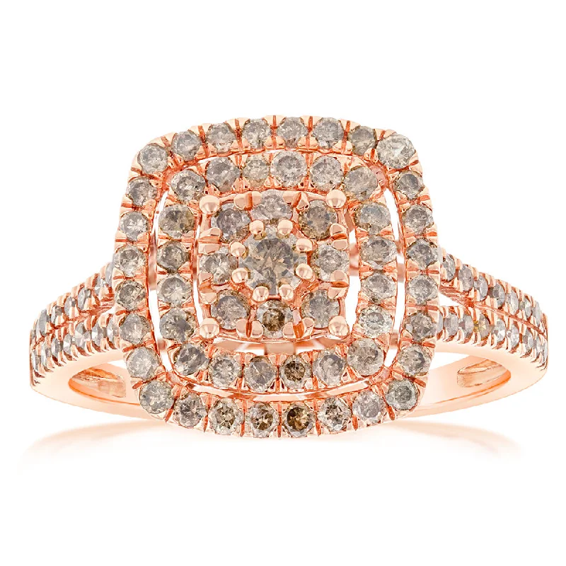 Round shape rings-9ct Rose Gold 1 Carat Diamond Dress Ring