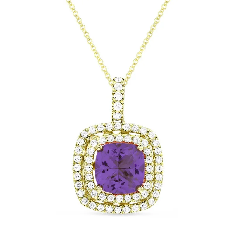 Turquoise stone necklaces-2.28Ct Amethyst 16"pendant Necklace In 14K Yellow Gold