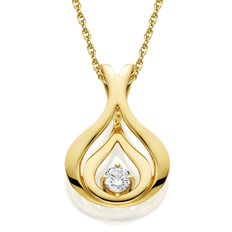 Cool wood necklaces-Natural Round-Cut Diamond Solitaire Pendant & Chain 10K Yellow Gold 5/8" Tall