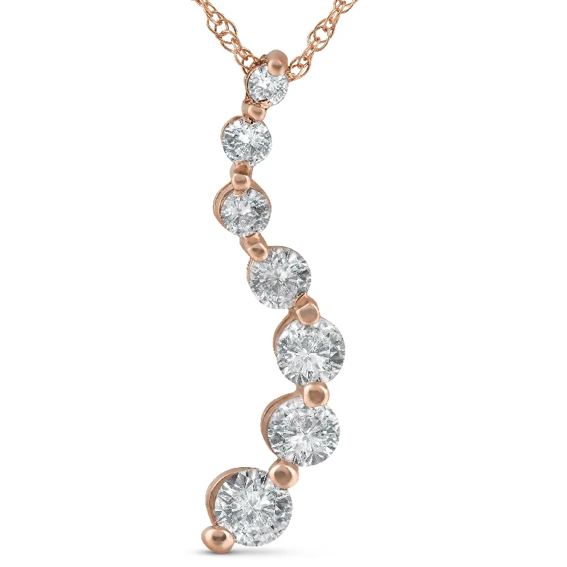 Daisy flower necklaces-1 ct TDW Diamond Journey Pendant 14k Rose Gold