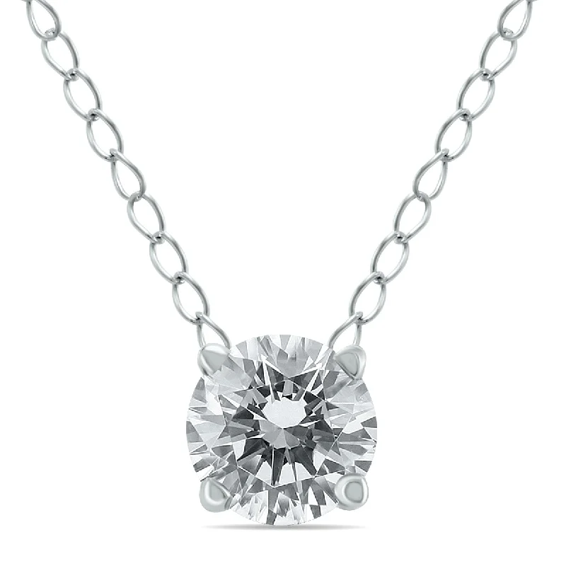 Haze glass necklaces-1/2 Carat Floating Round Diamond Solitaire Necklace In 14K White Gold J-K-L, I2-I3