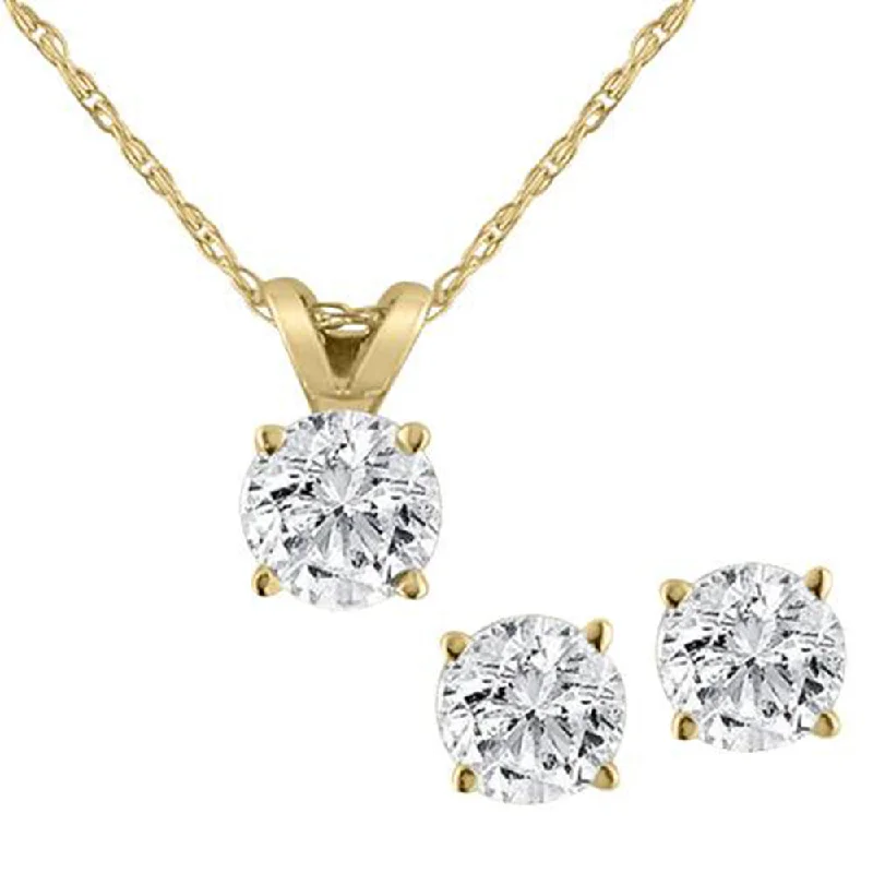 Rolled knot necklaces-14K Yellow Gold 1.00 Ct Diamond Pendant and Earring Set with 18" Chain