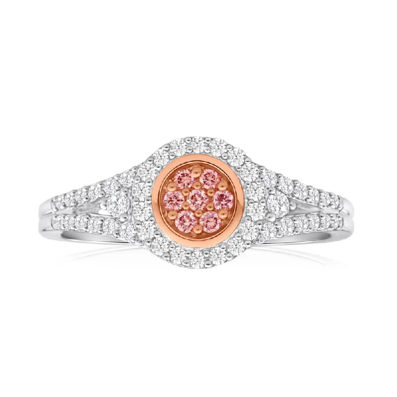 Bloom carved rings-Pink Diamond 18ct White Gold Diamond Cluster Ring