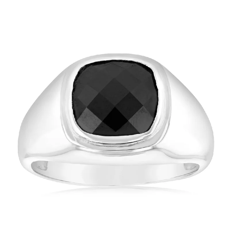 Jade gem rings-Sterling Silver Square Black Zirconia Ring