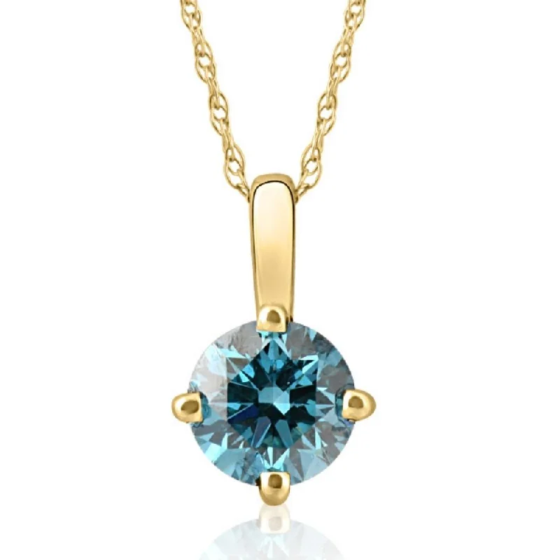 Quartz healing necklaces-VS 3/8Ct Blue Diamond Pendant Lab Grown Necklace in 14k White or Yellow Gold