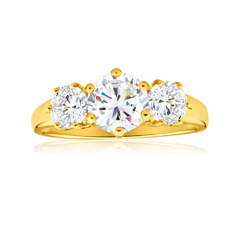 Slim stack rings-9ct Charming Yellow Gold Cubic Zirconia Trio Ring