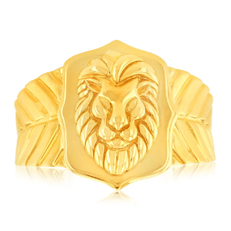 Fold knot rings-9ct Yellow Solid Gold Gents Lion Ring