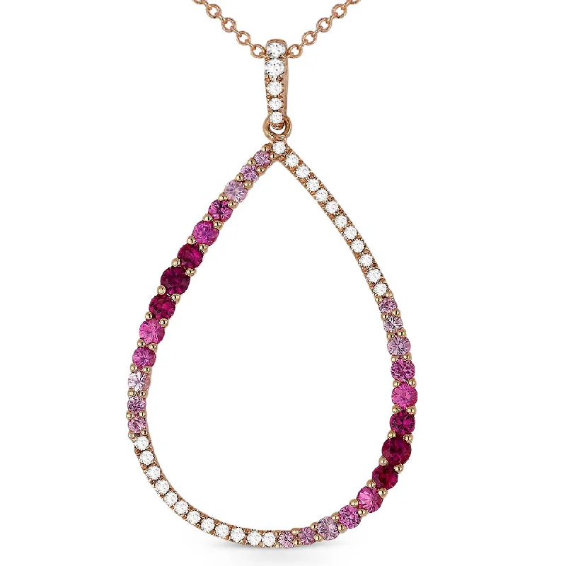 Bead strand necklaces-0.74Ct Pink Sapphire 16"pendant Necklace In 14K Rose Gold