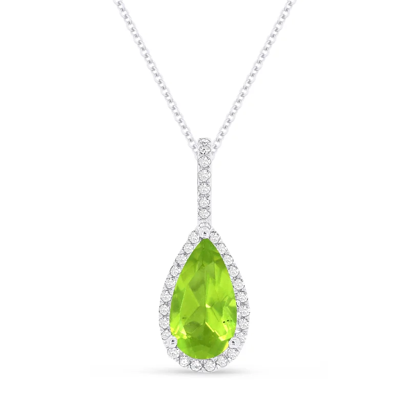 Edwardian style necklaces-1.15Ct Peridot 16"pendant Necklace In 14K White Gold