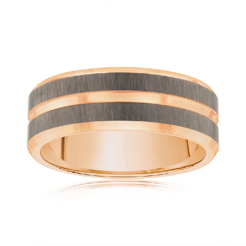 Topaz rings-Silver Matt Stripes Rosegold 8mm Tungsten Ring