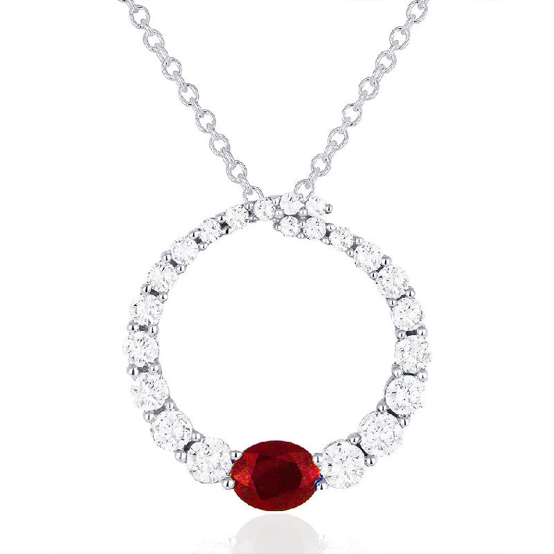 Shiny gold necklaces-0.20Ct Ruby 16"pendant Necklace In 18K White Gold