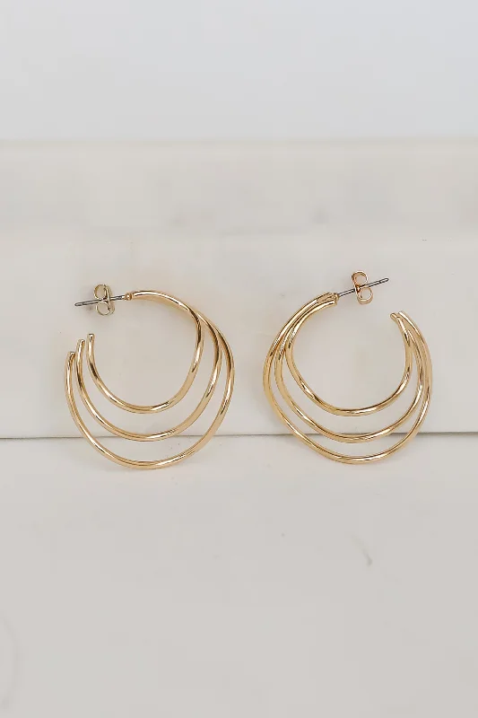 High shine earrings-Tori Gold Triple Hoop Earrings