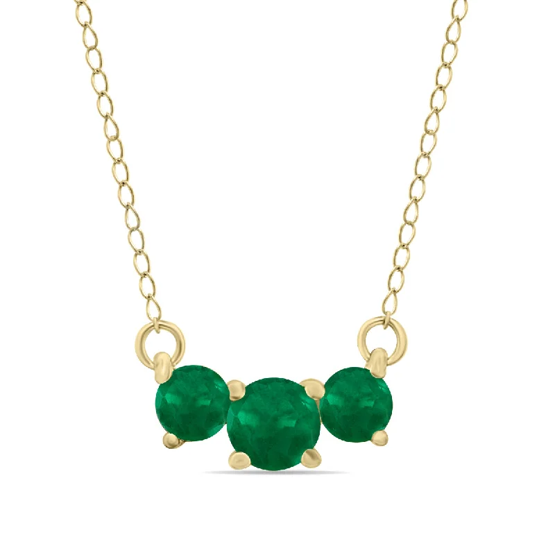 Worn medallion necklaces-1 Carat Tw Emerald Three Stone Pendant Necklace 14K Yellow Gold