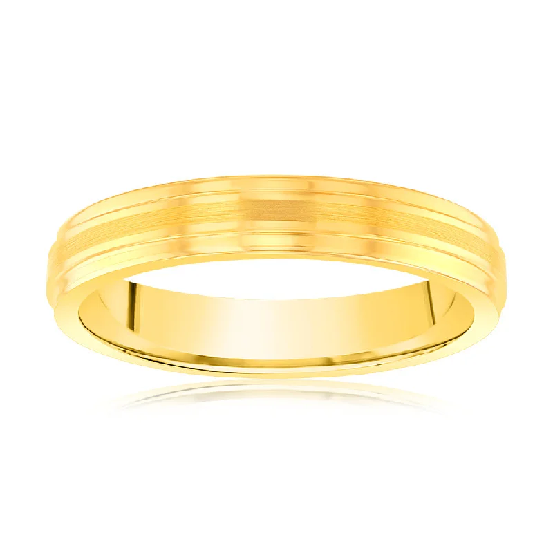 Half crescent rings-Striped Gold Polished 4.2mm Tungsten Ring