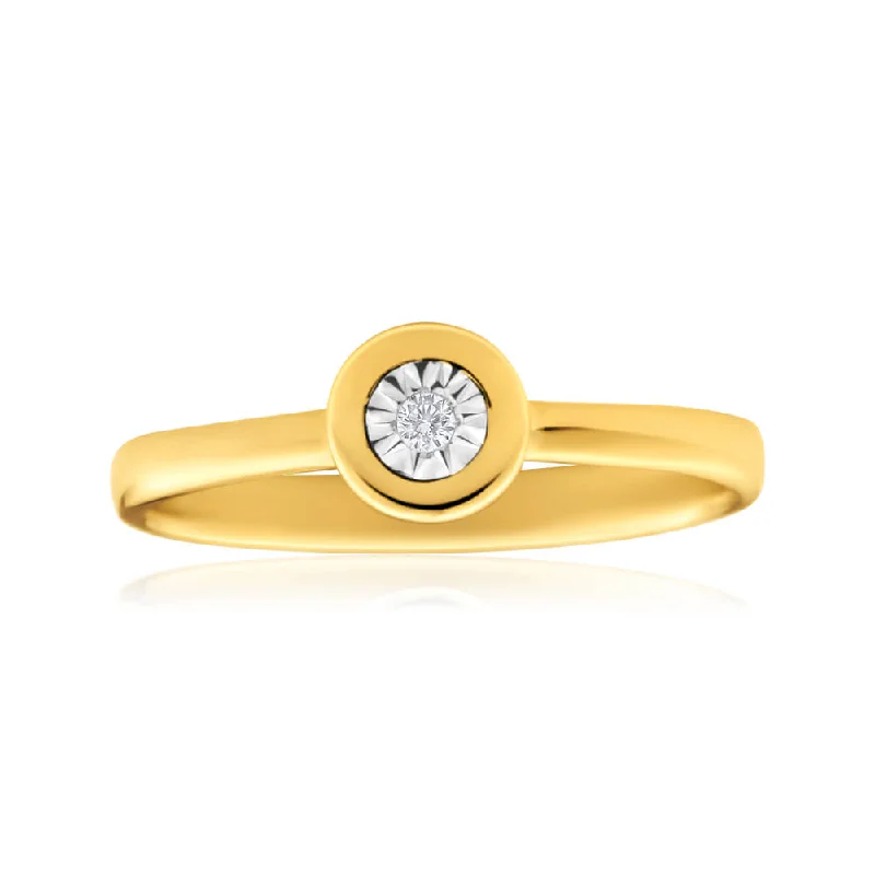 Agate rings-9ct Yellow Gold Solitaire Ring With 0.01 Carat Brilliant Cut Diamond