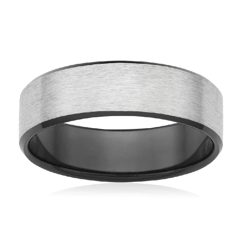 Dusk gothic rings-Flawless Cut Titanium and Zirconium Flat Bevelled Brushed Finished 7mm Ring