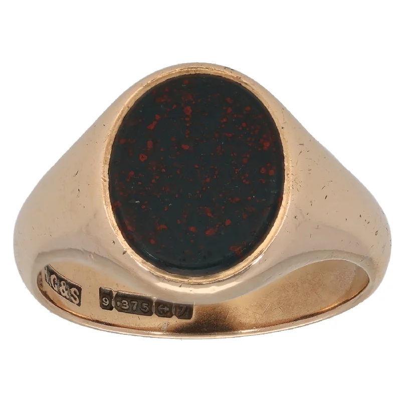 Thin accent rings-9ct Gold Bloodstone Signet Ring Size U