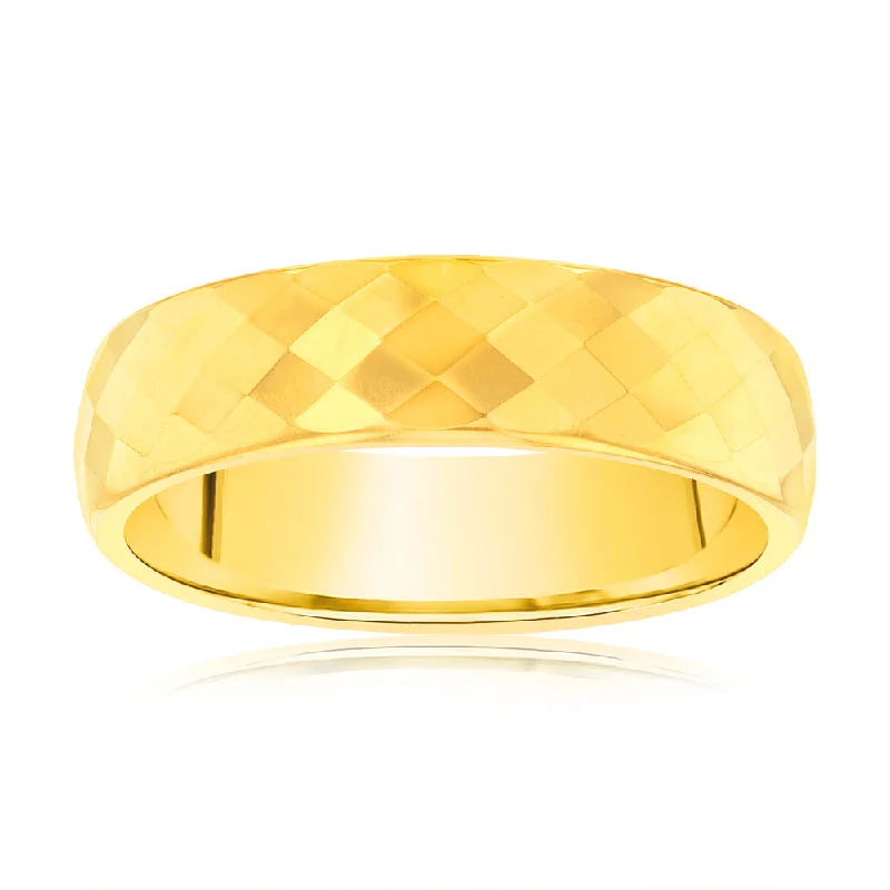 Wide geometric rings-Diamond Cut Gold Polished 6mm Tungsten Ring