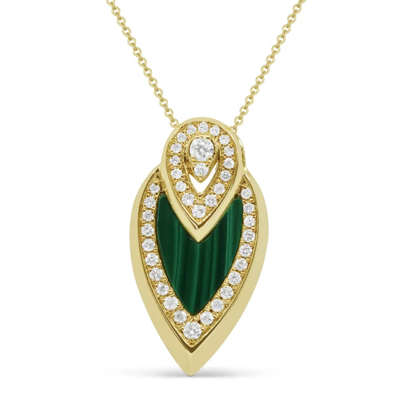 Twist clasp necklaces-0.84Ct Malachite 16"pendant Necklace In 14K Yellow Gold