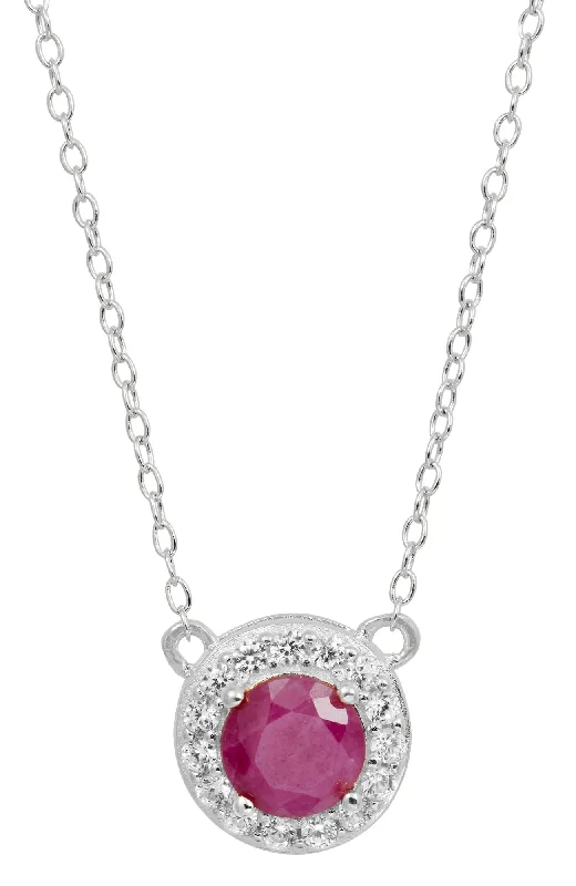 Celestial sign necklaces-STERLING SILVER NATURAL RUBY AND WHITE CZ PENDANT NECKLACE