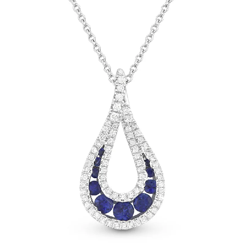 Joy charm necklaces-0.3Ct Sapphire 16"pendant Necklace In 14K White Gold