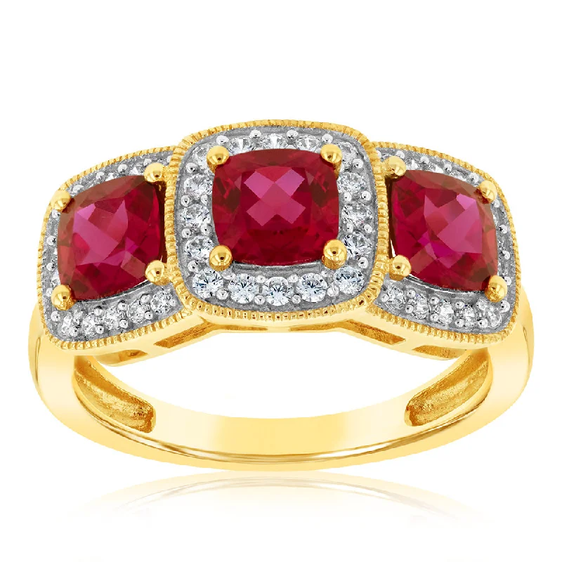 Bear motif rings-9ct Yellow Gold Cubic Zirconia And Created Ruby Ring