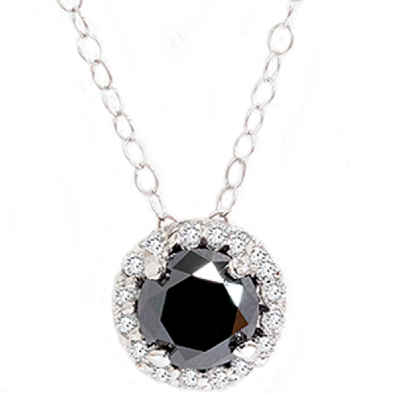 Heavy stone necklaces-1 1/8ct Black White Diamond Solitaire Pave Halo Pendant