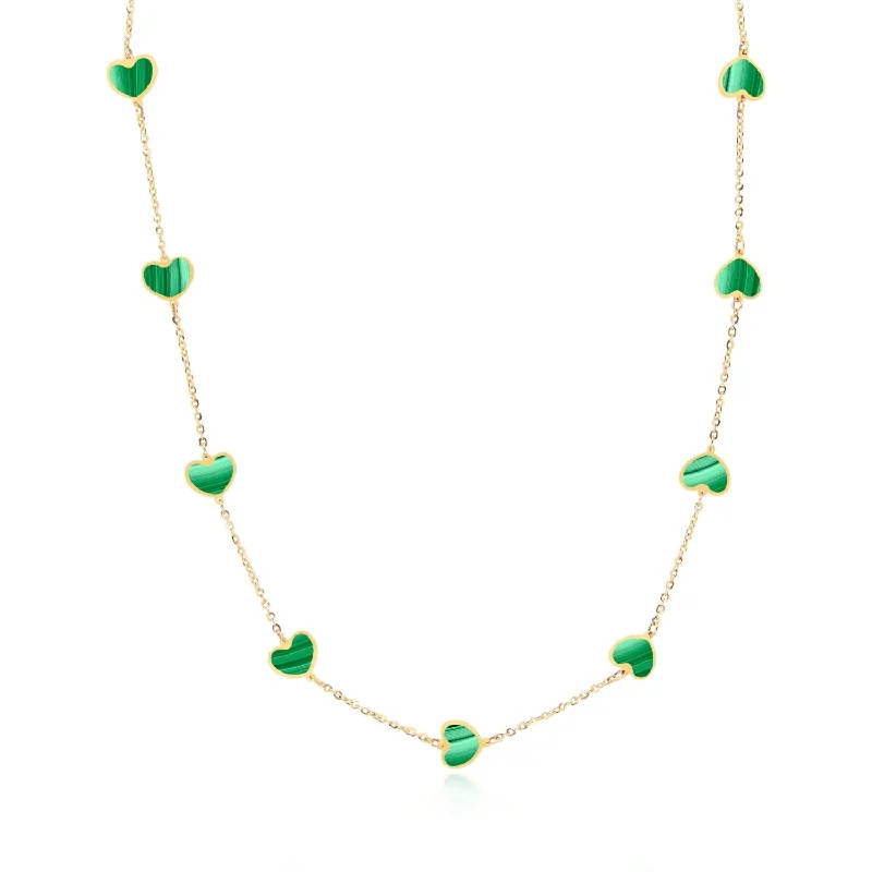 Agate stone necklaces-Malachite Heart Station Necklace