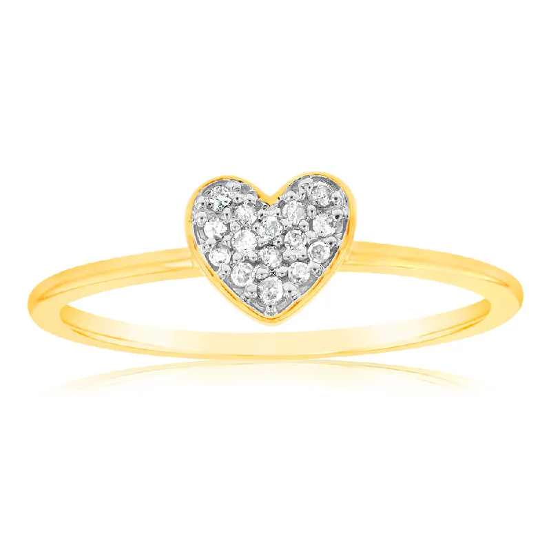 Worn vow rings-9ct Yellow Gold with 15 Brilliant Diamonds Heart Dress Ring