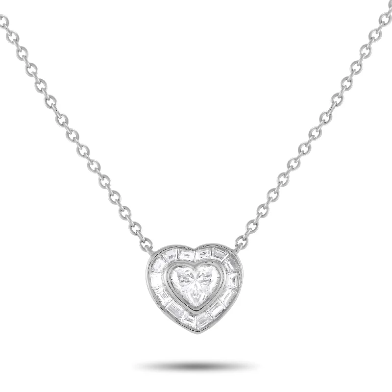 Multi-layer necklaces-LB Exclusive 18K White Gold 0.86ct Diamond Heart Necklace ANK-18478-1