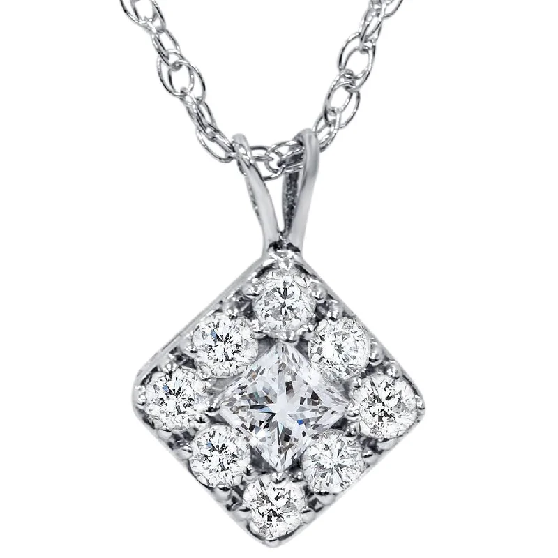 Flat knot necklaces-1/3ct Princess Cut Diamond Vintage Halo Pendant 10K White Gold