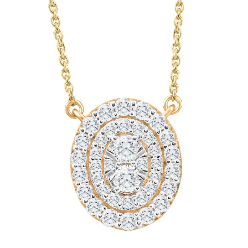 Fold knot necklaces-.85Ct Oval Cluster Diamond Halo Pendant Women's Yellow Gold Necklace 14mm Tall