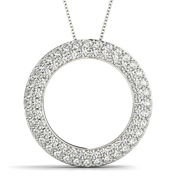 Drifting stone necklaces-1.00 ctw Diamond Double Row Pave Circle Necklace Pendant