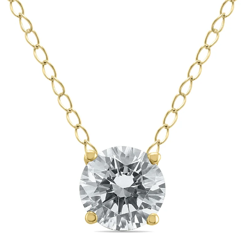 Retro photo necklaces-1/3 Carat Floating Round Diamond Solitaire Necklace In 14K Yellow Gold