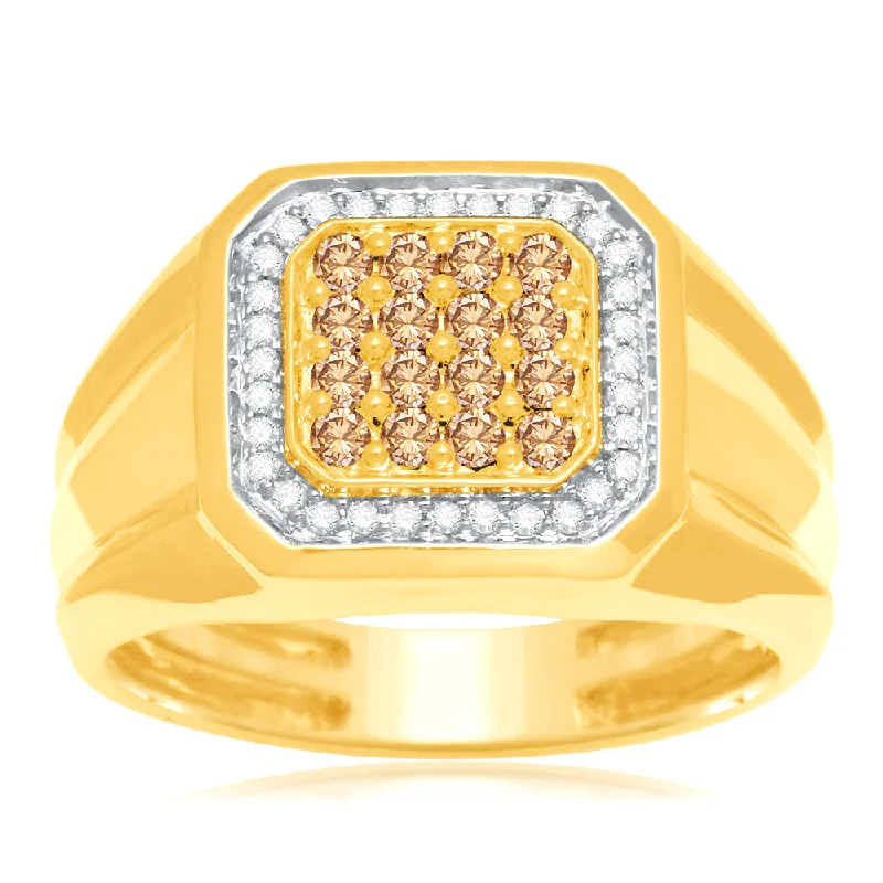 Flat stone rings-Australian Diamond 9ct Yellow Gold Gents Ring with 1/2 Carat of Diamonds