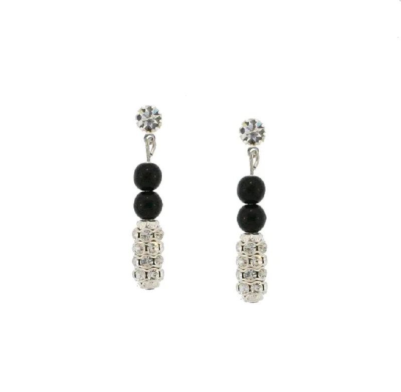 Flax thread earrings-Black Pearl Drop Earrings with Pave Beads