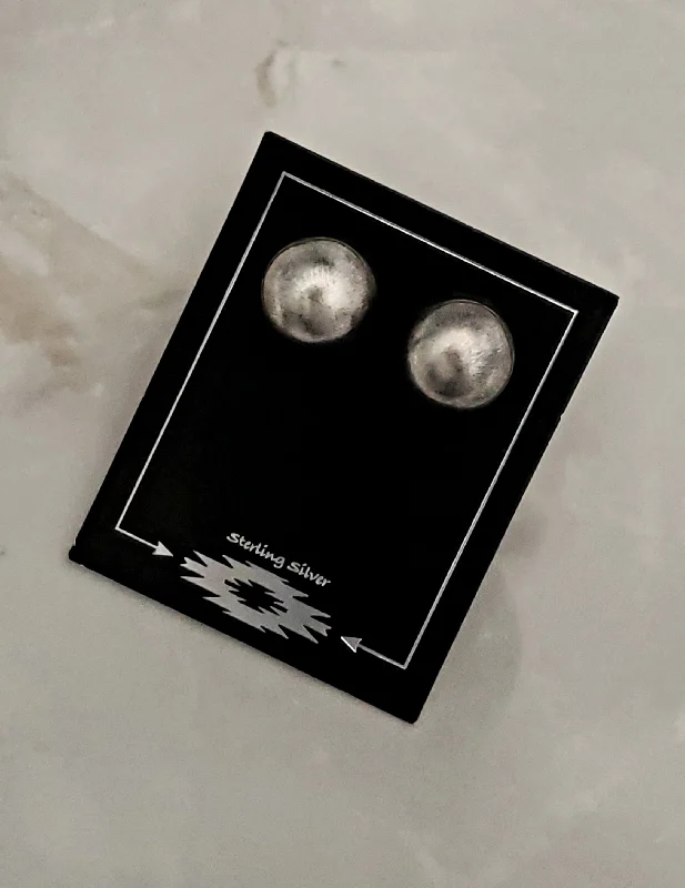 Shiny silver earrings-Sterling Silver Oxidized Navajo Pearl 12mm Stud Earrings