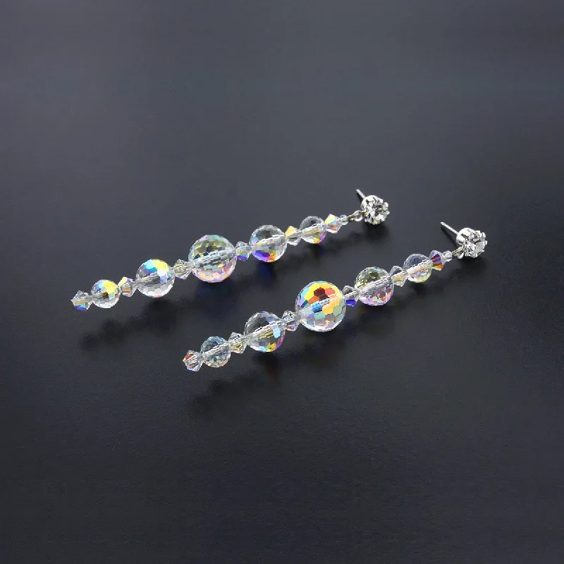 Flat stud earrings-Linear Drop Earrings with AB Crystals