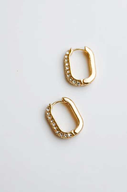 Thick hoop earrings-Cora Gold Rhinestone Oval Hoop Earrings