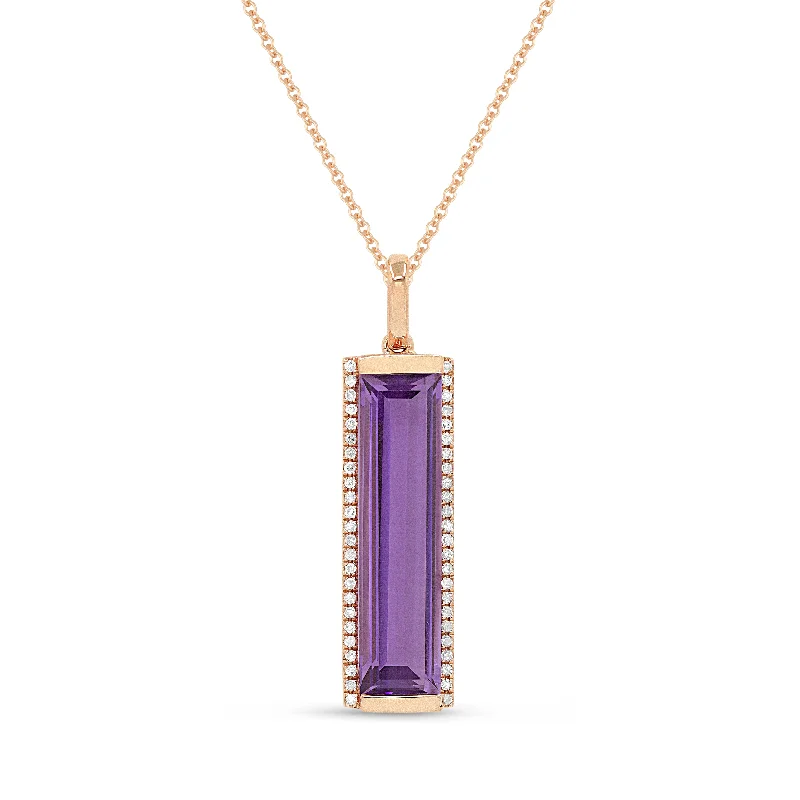 Haze glass necklaces-3.19Ct Amethyst 16"pendant Necklace In 14K Rose Gold