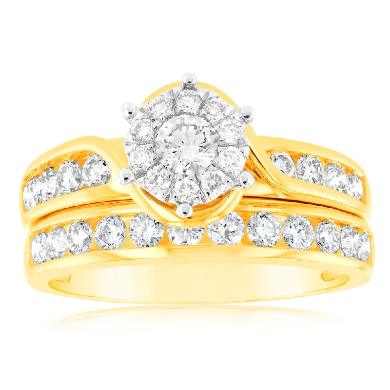 Jade gem rings-9ct Yellow Gold & White Gold 2 Ring Bridal Set with 1 Carat Of Diamonds