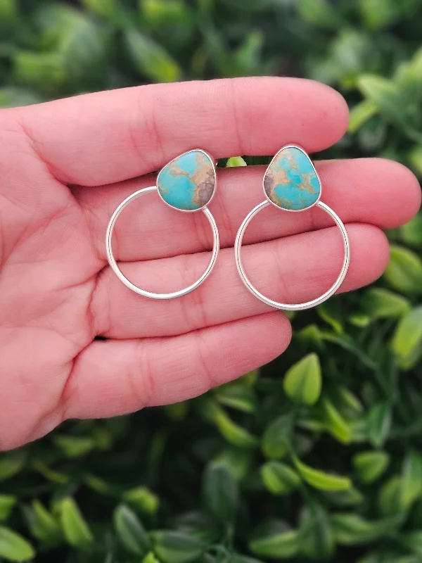 Slim wing earrings-Sterling Silver Turquoise Hoop Earrings