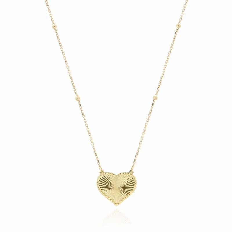 Worn medallion necklaces-Fluted Gold Single Heart Necklace